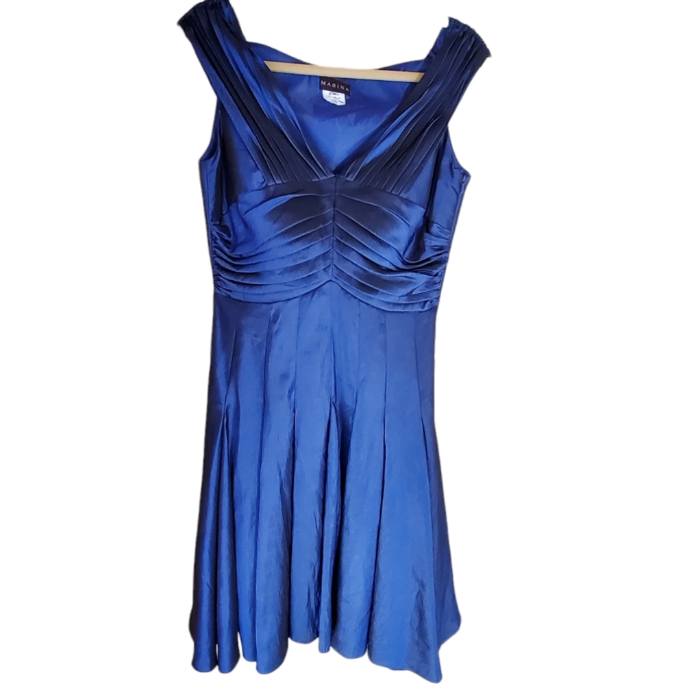 Marina Iridescent Blue Satin Dress